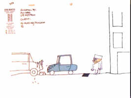 Paper drawing of man & car